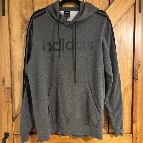 Adidas Men’s Pullover Hooded Sweatshirt Dark Gray - Size Large - Picture 1 of 4
